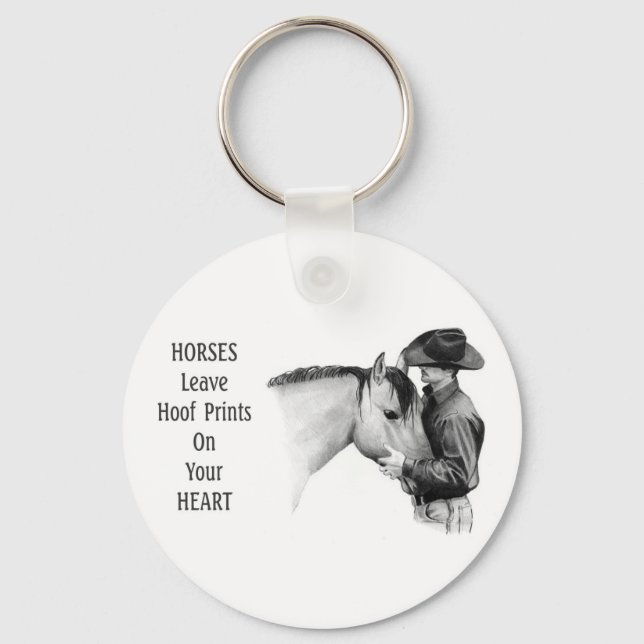 Cowboy: Horses: Hoof Prints: Pencil Drawing Keychain (Front)