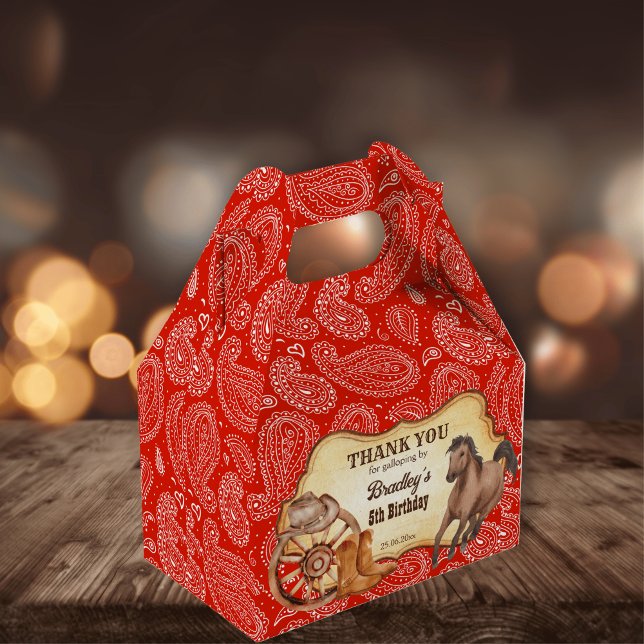 Cowboy horses red paisley western party gift favor box (Creator Uploaded)