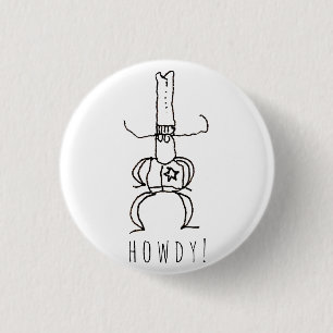 Cowboy Howdy Cartoon Drawing Doodle 1 Inch Round Button