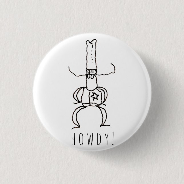 Cowboy Howdy Cartoon Drawing Doodle  1 Inch Round Button (Front)