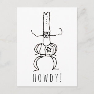 Cowboy Howdy Cartoon Drawing Doodle Postcard