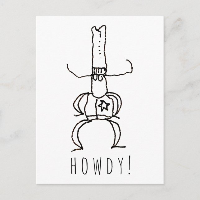 Cowboy Howdy Cartoon Drawing Doodle  Postcard (Front)