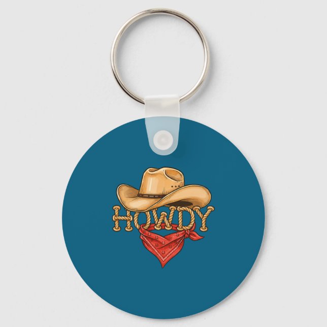 Cowboy Howdy Rope Hat Bandana Western Rodeo Design Keychain (Front)