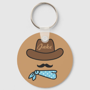 Cowboy Icon with Moustache Personalized Keychain