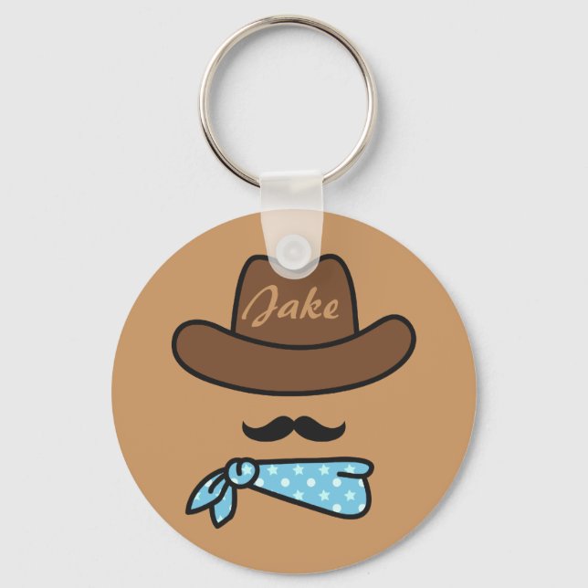 Cowboy Icon with Moustache Personalized Keychain (Front)