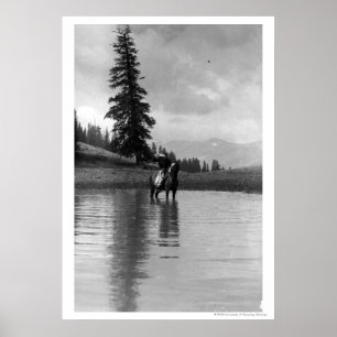 Cowboy in a pond poster