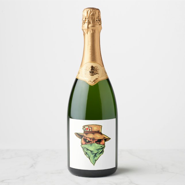 cowboy in halloween sparkling wine label (Front)