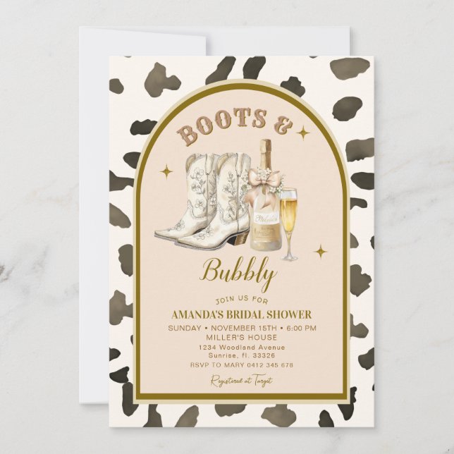 Cowboy Ivory Boots & Bubbly Bridal Shower  Invitation (Front)