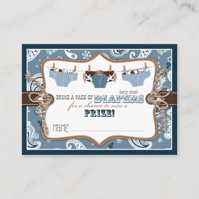 Cowboy Jeans and Chaps Diaper Raffle Ticket Enclosure Card (Front)