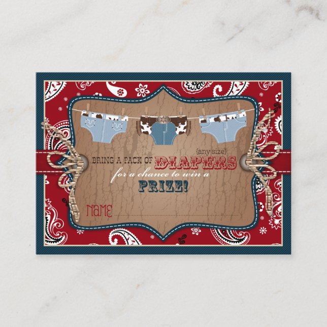 Cowboy Jeans and Chaps Diaper Raffle Ticket Enclosure Card (Front)