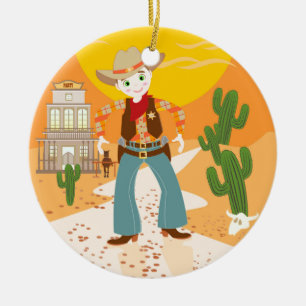 Cowboy kid birthday party ceramic ornament