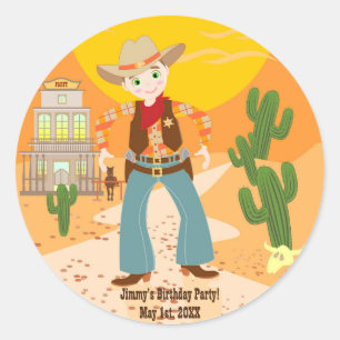 Cowboy kid birthday party classic round sticker