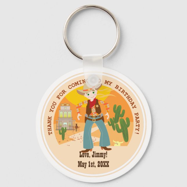 Cowboy kid birthday party keychain (Front)