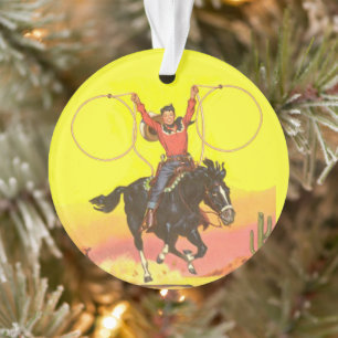 Cowboy Kid On Horse With Ropes in S.W. Scene Ornament