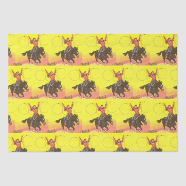 Cowboy Kid On Horse With Ropes in S.W. Scene Tissue Paper (Front)