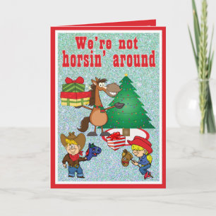 Cowboy Kids And Horse Cartoon Holiday Card