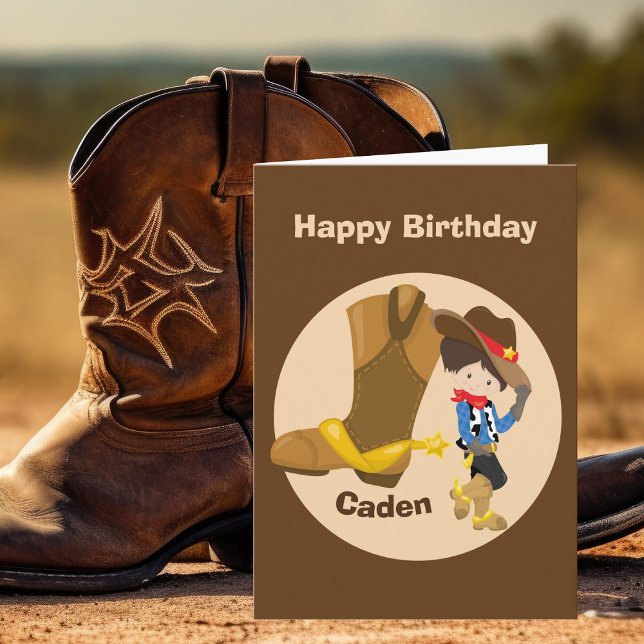 Cowboy Kids Custom Little Boys Happy Birthday Card (Creator Uploaded)