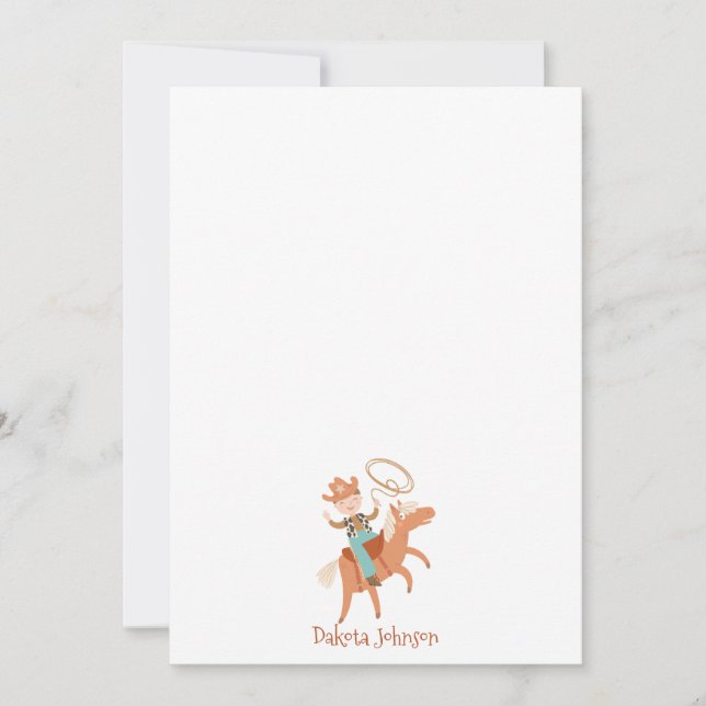 Cowboy Kid's Personalized Stationery Card (Front)