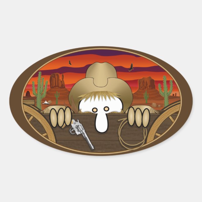 Cowboy Kilroy Oval Sticker (Front)