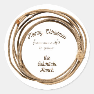 Cowboy Lariat Merry Christmas Classic Round Sticker