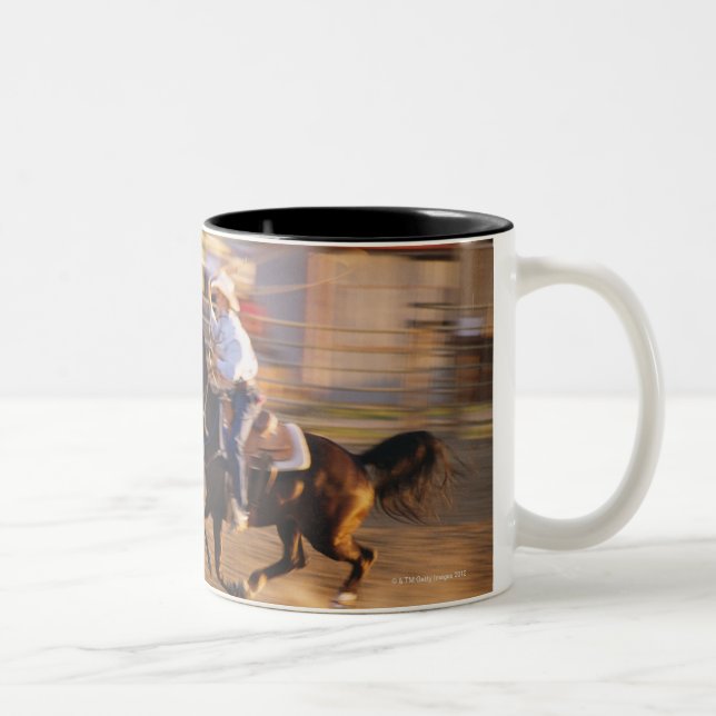Cowboy lassoing calf Two-Tone coffee mug (Right)