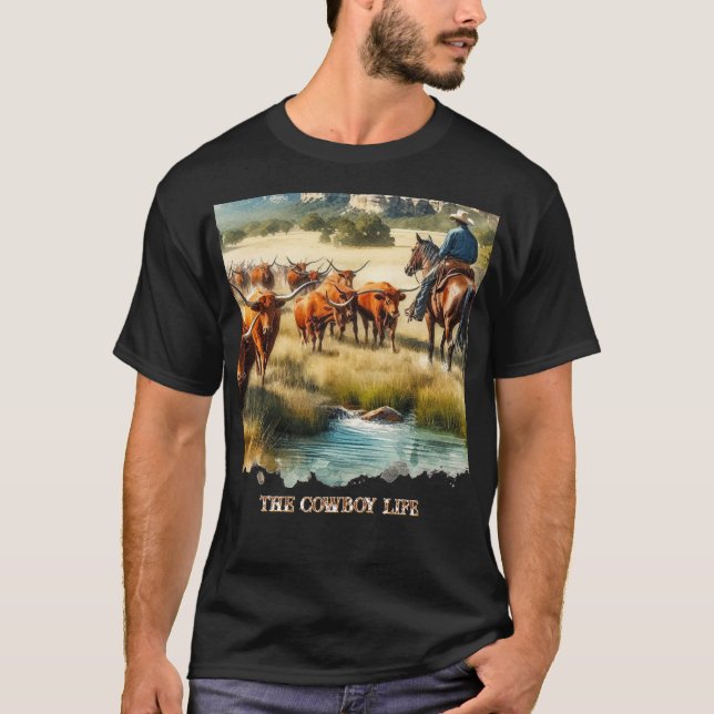 Cowboy Live Long Horn Cattle Roundup  T-Shirt (Front)