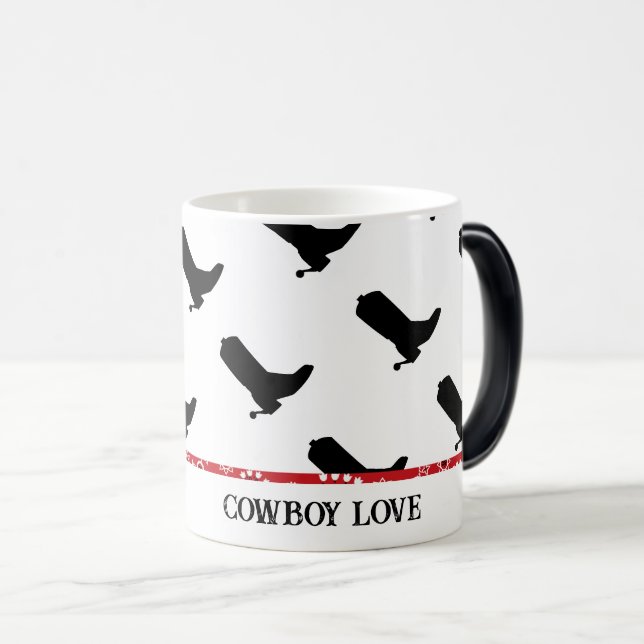 Cowboy Love Boots Silhouette Pattern Red Bandana Magic Mug (Front Right)