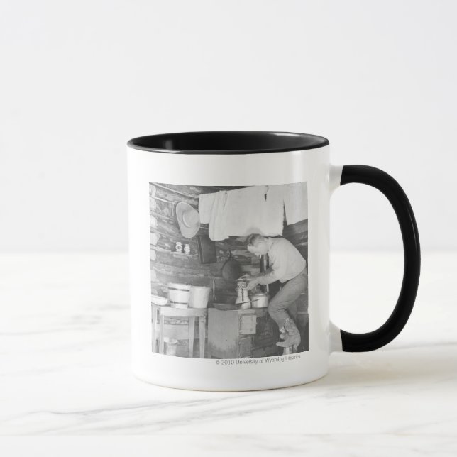 Cowboy making coffee inside the bunkhouse mug (Right)