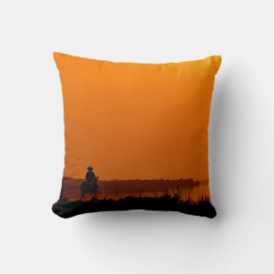 Cowboy Men horse riding at sunset Vintage west Throw Pillow