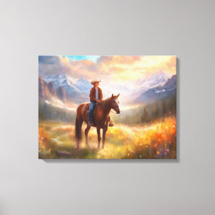 Cowboy Mountain Horseback Boy's Bedroom Art Canvas Print