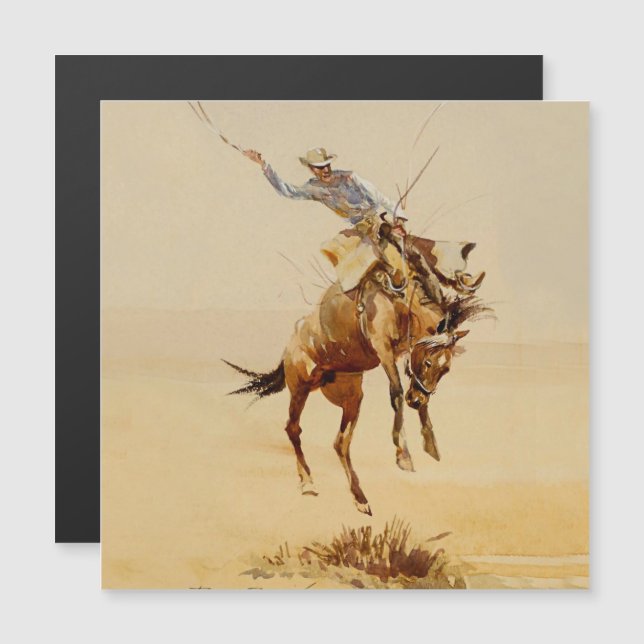 Cowboy on a Bucking Horse #2 by Edward Borein Magnetic Invitation (Front/Back)