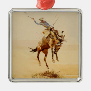 Cowboy on a Bucking Horse #2 by Edward Borein Metal Ornament