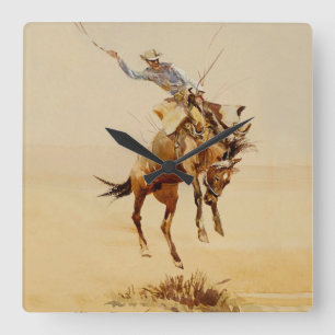 Cowboy on a Bucking Horse #2 by Edward Borein Square Wall Clock
