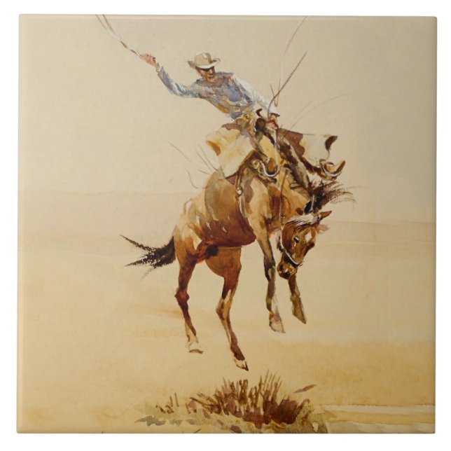 Cowboy on a Bucking Horse #2 by Edward Borein Tile (Front)