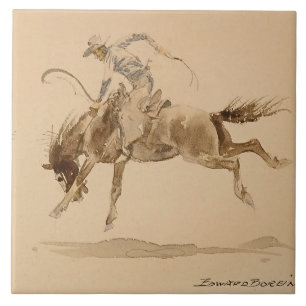 Cowboy on a Bucking Horse by Edward Borein Tile