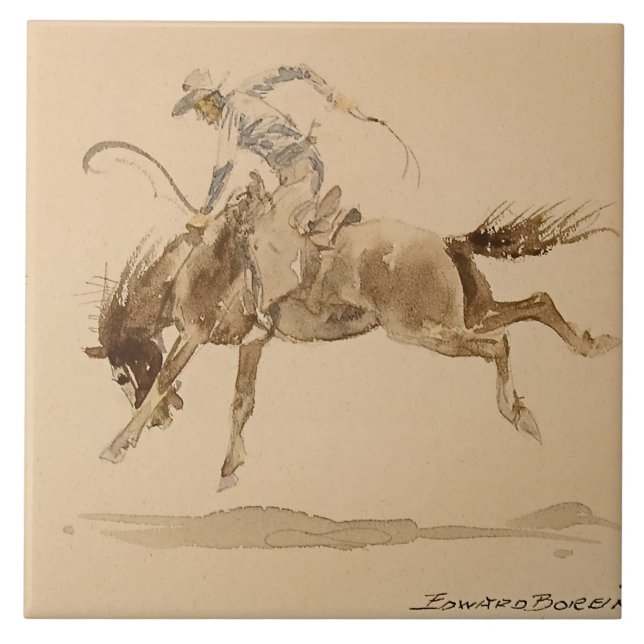 Cowboy on a Bucking Horse by Edward Borein Tile (Front)