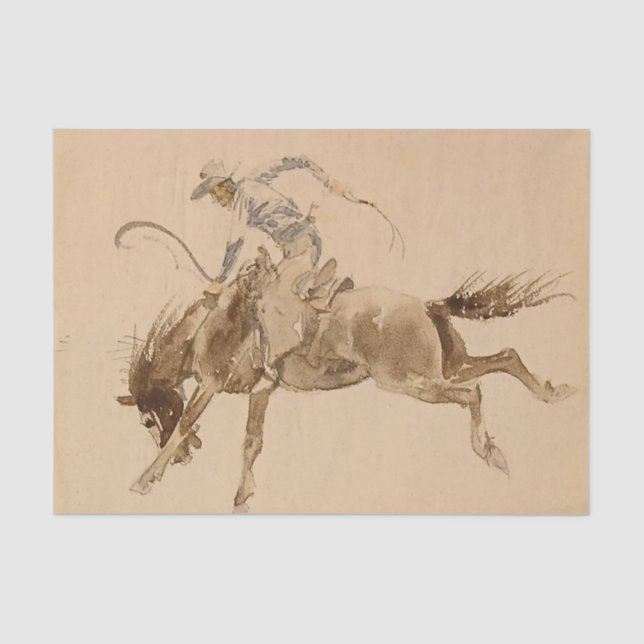 Cowboy on a Bucking Horse by Edward Borein Tissue Paper (Front)