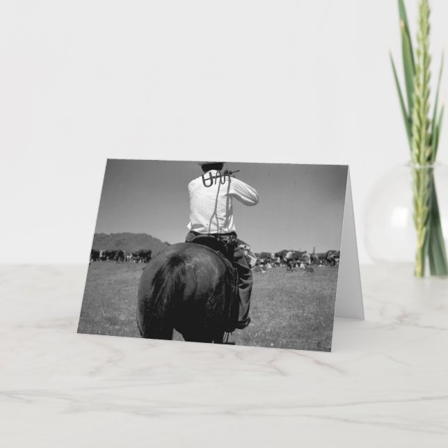 Cowboy on a horse with two brands. card (Front)