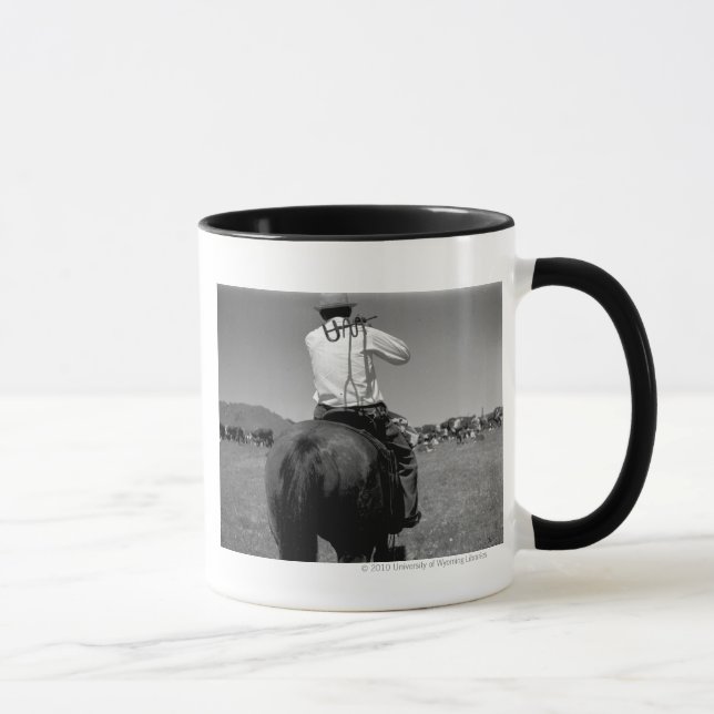 Cowboy on a horse with two brands. mug (Right)