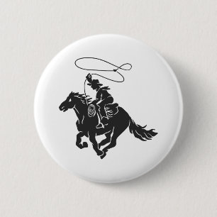Cowboy on bucking horse running with lasso 2 inch round button