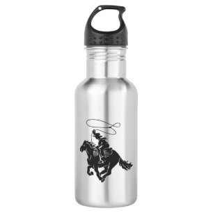 Cowboy on bucking horse running with lasso 532 ml water bottle