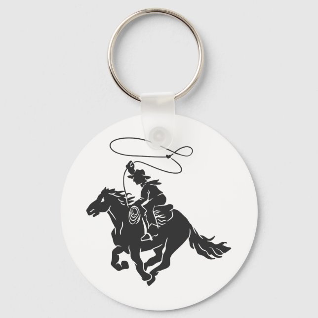 Cowboy on bucking horse running with lasso keychain (Front)
