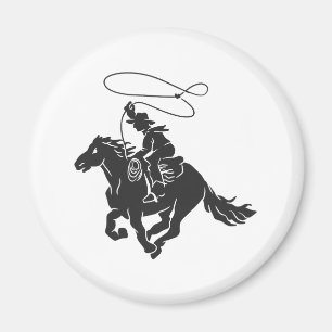 Cowboy on bucking horse running with lasso magnet