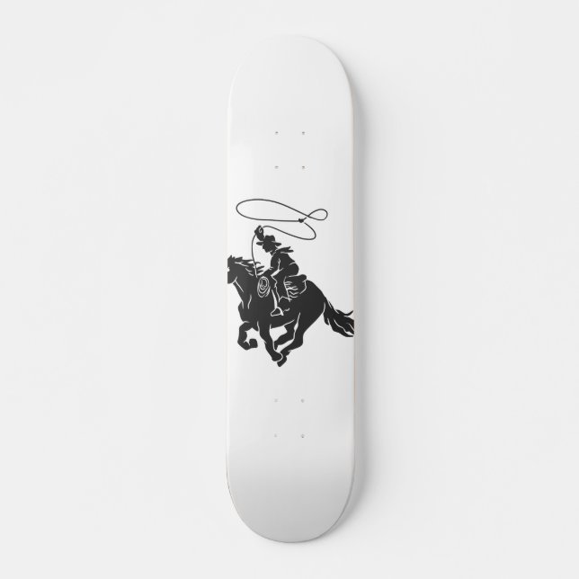 Cowboy on bucking horse running with lasso skateboard (Front)