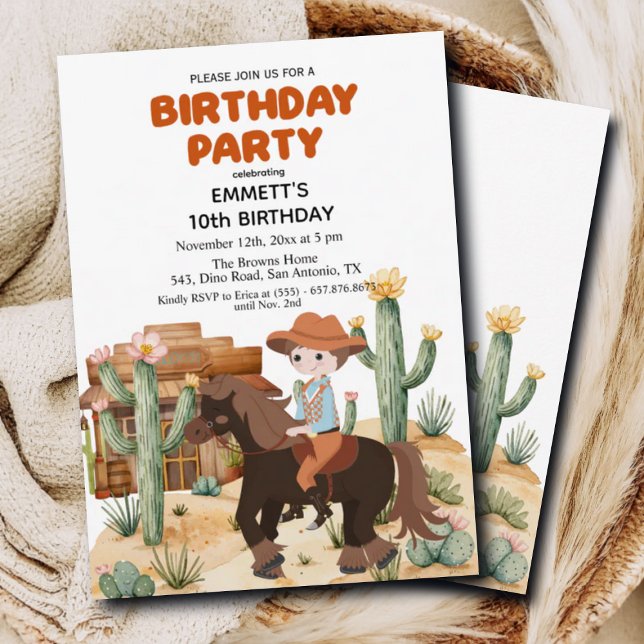 Cowboy on Horse 10th Birthday Party Invitation (Creator Uploaded)