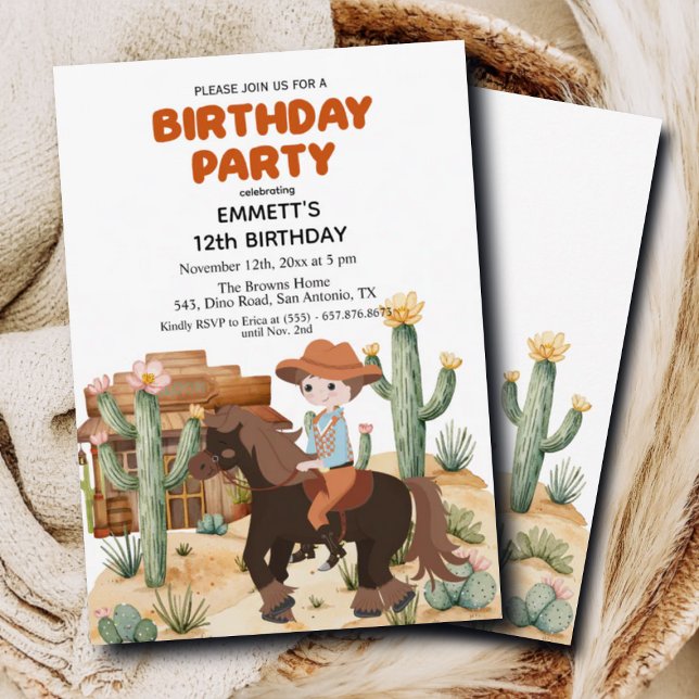 Cowboy on Horse 12th Birthday Party Invitation (Creator Uploaded)