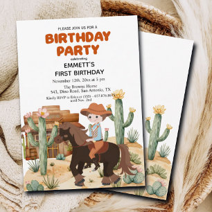 Cowboy on Horse 1st Birthday Party Invitation