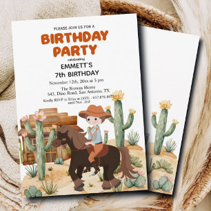 Cowboy on Horse 7th Birthday Party Invitation
