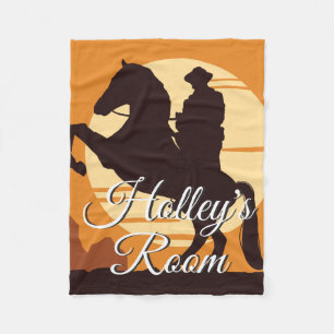 Cowboy On Horse At Sunset Personalized Fleece Blanket