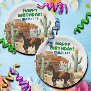 Cowboy on Horse Birthday Party Paper Plate